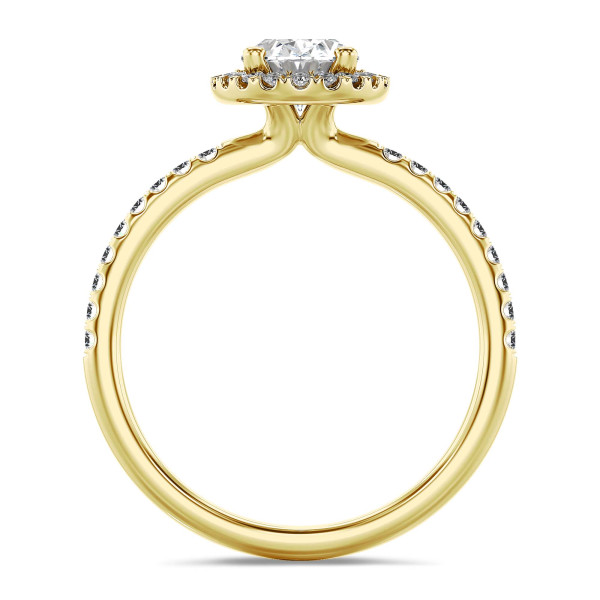 1.50 quilates halo anillo solitario diamante ovalado cultivado en laboratorio en oro amarillo con diamantes redondos cultivados en laboratorio