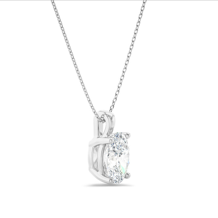 3.00 quilates colgante solitario diamante ovalado cultivado en laboratorio en oro blanco