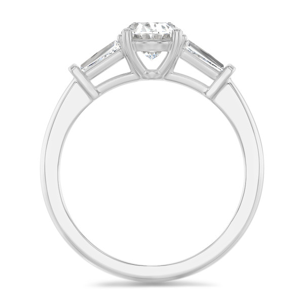 Anillos - 1.00 quilates anillo trilogía en platino con un diamante ovalado cultivado en laboratorio y baguettes cónicos cultivados en laboratorio