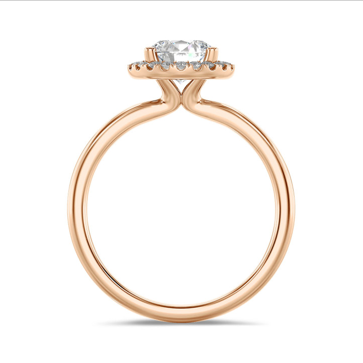 1.00 quilates halo anillo solitario en oro rojo con diamantes redondos
