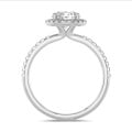 1.00 quilates halo anillo solitario en oro blanco con diamantes redondos