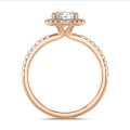 3.00 quilates halo anillo solitario en oro rojo con diamantes redondos