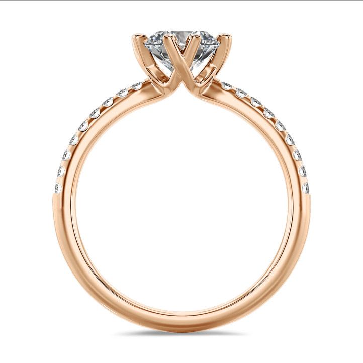 2.00 quilates anillo solitario diamante cultivado en laboratorio en oro rojo con diamantes laterales cultivados en laboratorio