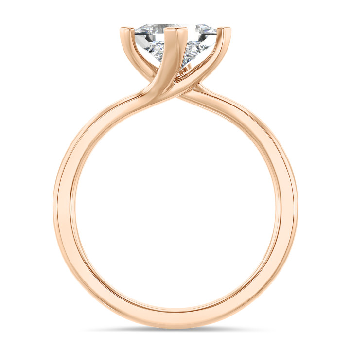 1.00 quilates anillo solitario en oro rojo con diamante princesa cultivado en laboratorio