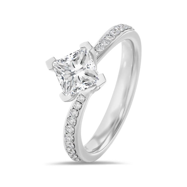 Anillos de compromiso - 2.00 quilates anillo solitario en oro blanco con diamante princesa y diamantes laterales