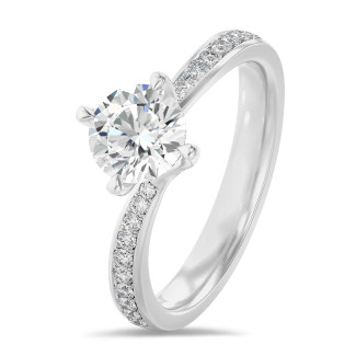 2.50 quilates anillo solitario diamante cultivado en laboratorio en oro blanco con diamantes en los lados cultivados en laboratoria