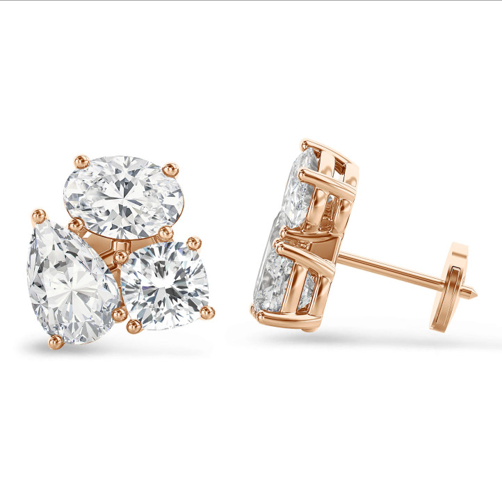 6.00 quilates pendientes trilogía de diamantes cultivados en laboratorio en oro rojo