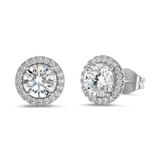 2.00 quilates pendientes diamantes halo en oro blanco con diamantes