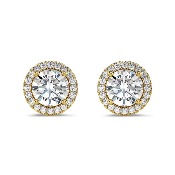 Search all PLP - 2.00 quilates pendientes diamantes halo en oro amarillo con diamantes cultivados en laboratorio