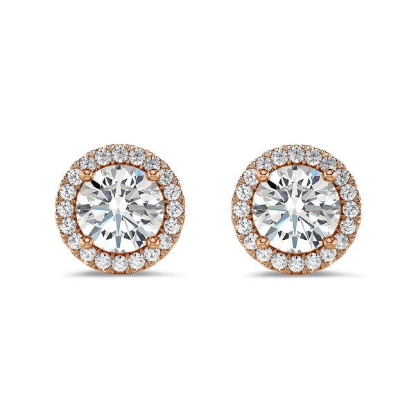 Pendientes - 2.00 quilates pendientes diamantes halo en oro rojo con diamantes