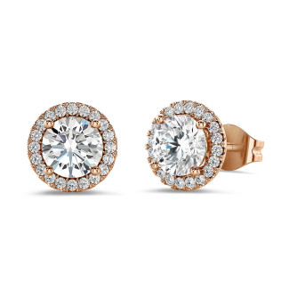 2.00 quilates pendientes diamantes halo en oro rojo con diamantes cultivados en laboratorio