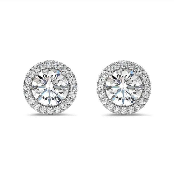 2.00 quilates pendientes diamantes halo en platino con diamantes