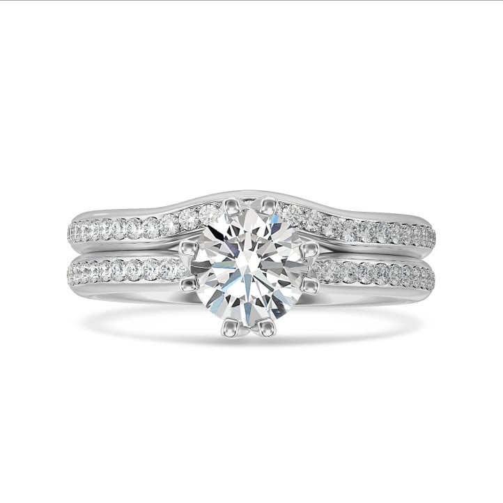 2.50 quilates anillo solitario diamante cultivado en laboratorio de oro blanco con diamantes laterales cultivados en laboratorio