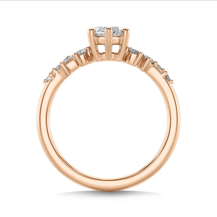 1.00 quilates anillo solitario en racimo de oro rojo con un diamante talla marquesa