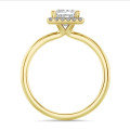5.00 quilates halo anillo solitario diamante princesa cultivado en laboratorio en oro amarillo con diamantes redondos cultivados en laboratorio