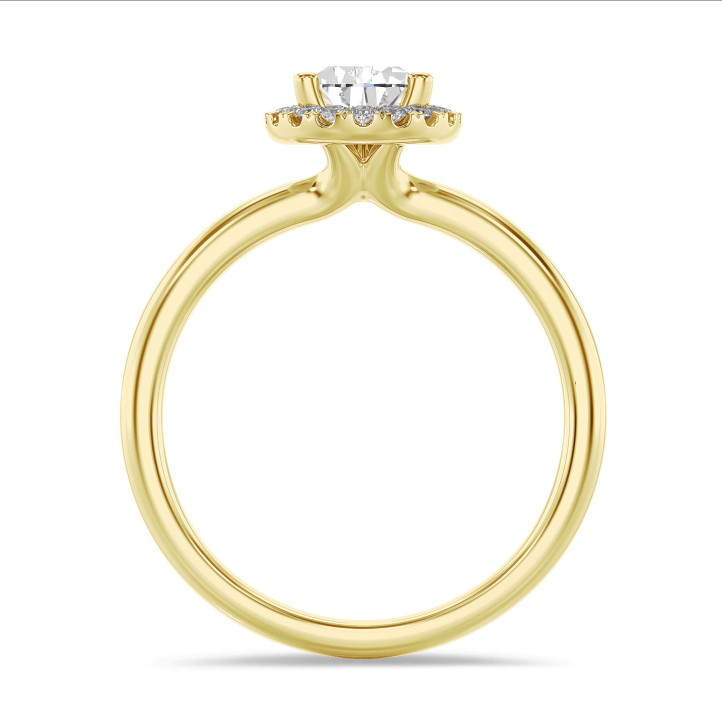 5.00 quilates halo anillo solitario en oro amarillo con diamante pera con diamantes redondos