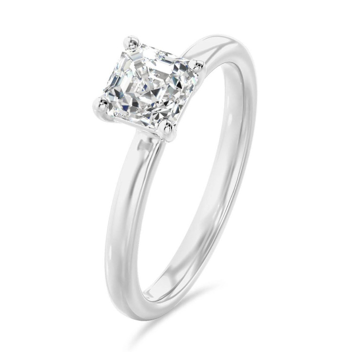 1.50 quilates anillo solitario diamante de corte asscher en oro blanco