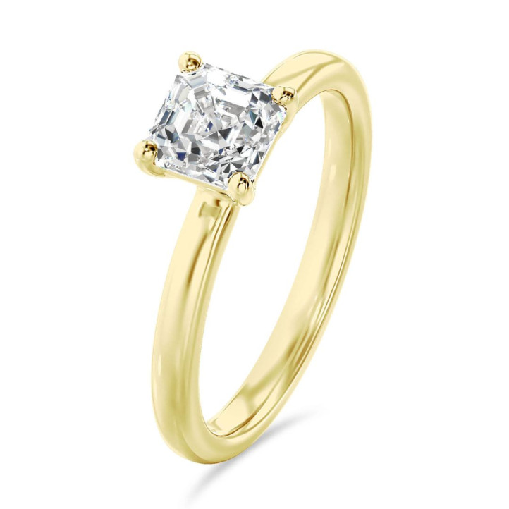 1.20 quilates anillo solitario diamante de corte asscher cultivado en laboratorio en oro amarillo