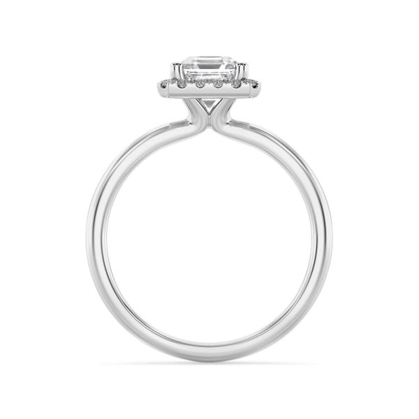 Search all PLP - 1.50 quilates halo anillo solitario diamante de corte asscher cultivado en laboratorio en oro blanco con diamantes redondos cultivados en laboratorio