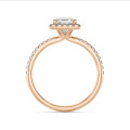3.00 quilates halo anillo solitario diamante de corte asscher en oro rojo con diamantes redondos