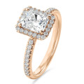 3.00 quilates halo anillo solitario diamante de talla radiante en oro rojo con diamantes redondos