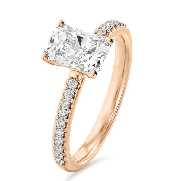 Anillos - 2.00 quilates anillo solitario diamante de talla radiante cultivado en laboratorio en oro rojo con diamantes en los lados cultivados en laboratorio