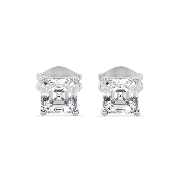 2.00 quilates pendientes solitario diamante de corte asscher cultivado en laboratorio en oro blanco