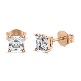 2.00 quilates pendientes solitario diamante de corte asscher cultivado en laboratorio en oro rojo