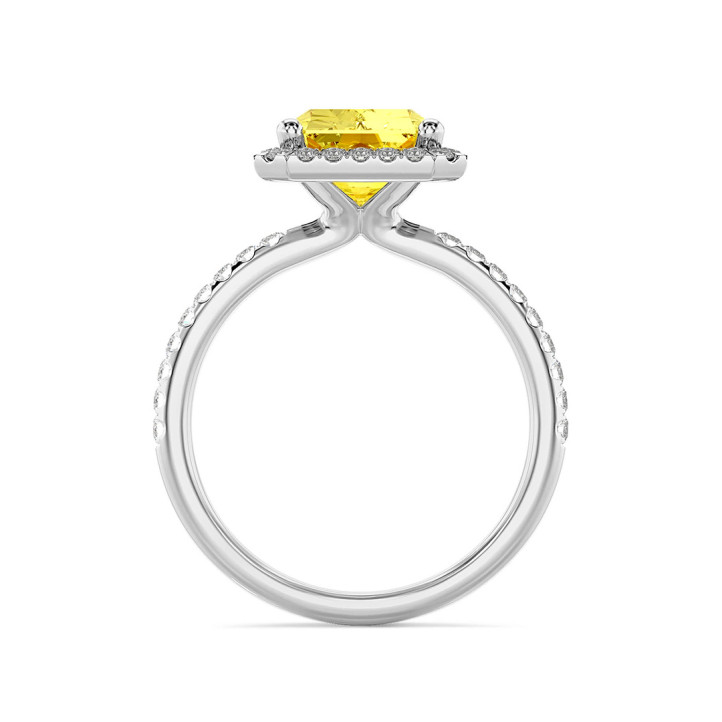 3.00 quilates halo anillo solitario diamante amarillo de talla radiante cultivado en laboratorio en oro blanco