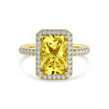 3.00 quilates halo anillo solitario diamante amarillo de talla radiante cultivado en laboratorio en oro amarillo