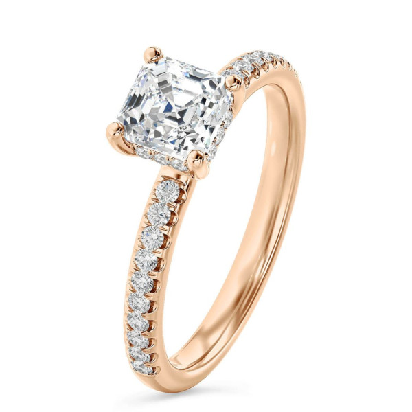 Anillos - 3.00 quilates anillo solitario diamante de corte asscher cultivado en laboratorio en oro rojo y halo oculto
