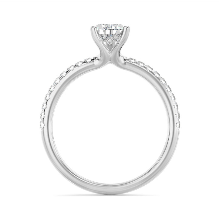 1.50 quilates anillo solitario en oro blanco con diamante pera cultivado en laboratorio y halo oculto