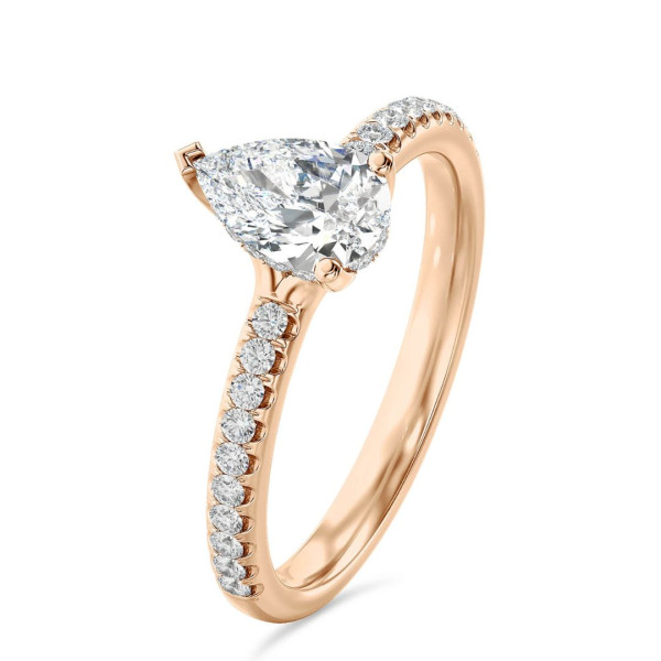 Novedades - 1.50 quilates anillo solitario en oro rojo con diamante pera cultivado en laboratorio y halo oculto