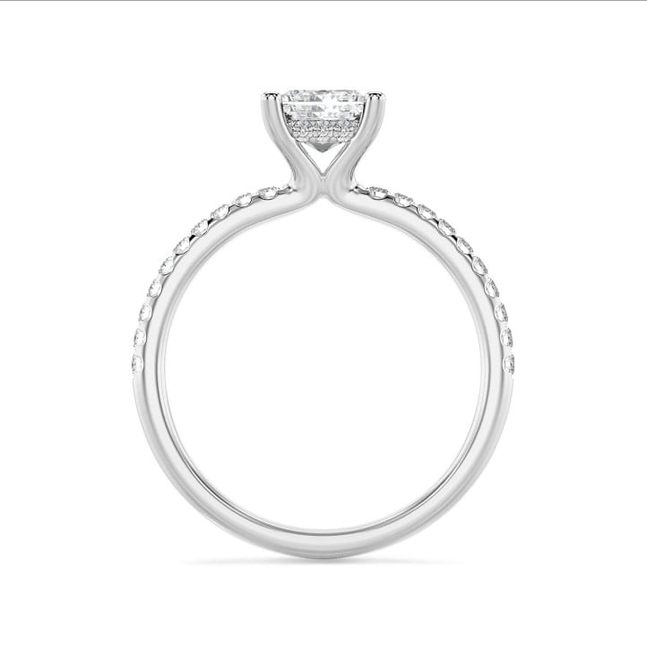 1.50 quilates anillo solitario diamante princesa cultivado en laboratorio en oro blanco y halo oculto