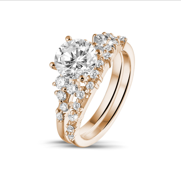 1.00 quilates anillo solitario apilable de oro rojo con un diamante redondo con diseño marquesa