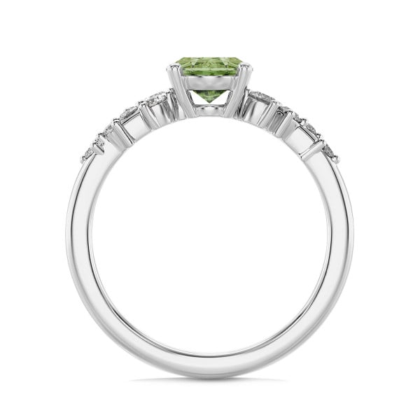 Search all PLP - Anillo solitario cluster de 1,00 quilates en oro blanco con diamante ovalado Fancy Vivid Green