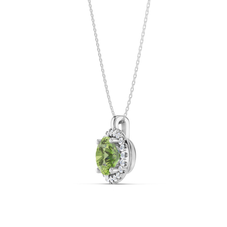 Collar halo con diamante Fancy Vivid Green de 1,00 quilates en oro blanco