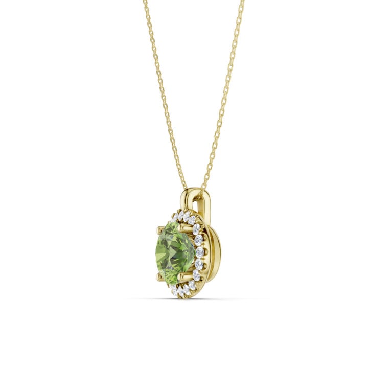 Collar halo con diamante Fancy Vivid Green de 1,00 quilates en oro amarillo
