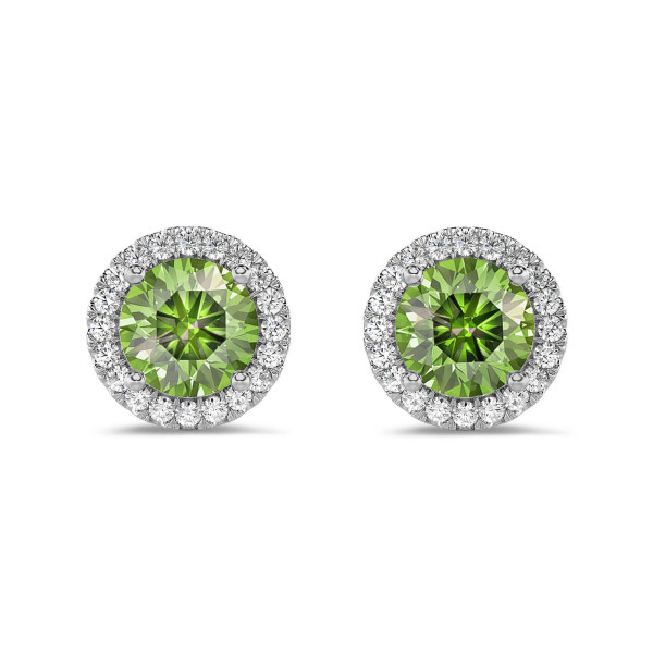 Novedades - Pendientes halo con diamantes cultivados en laboratorio Fancy Vivid Green de 2,00 quilates en oro blanco