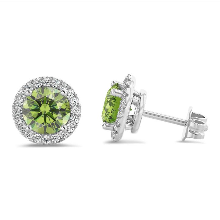Pendientes halo con diamantes Fancy Vivid Green de 2,00 quilates en oro blanco