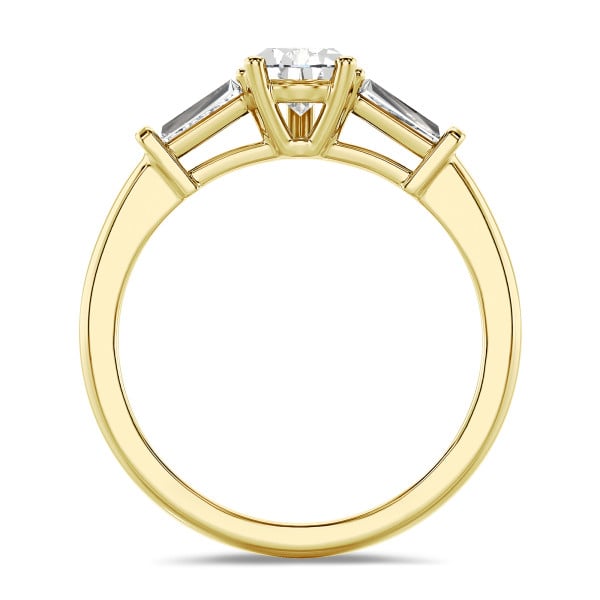 Anillos - 2.00 quilates anillo trilogía en oro amarillo con diamante pera cultivado en laboratorio y baguettes cónicos cultivados en laboratorio
