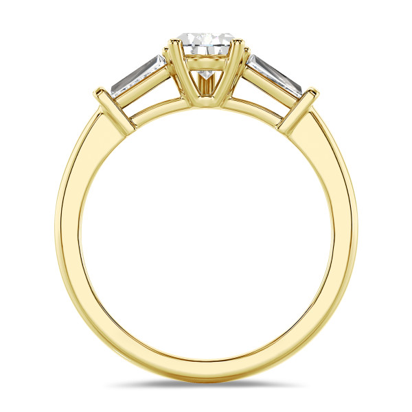 Anillos - 3.00 quilates anillo trilogía en oro amarillo con diamante pera cultivado en laboratorio y baguettes cónicos cultivados en laboratorio