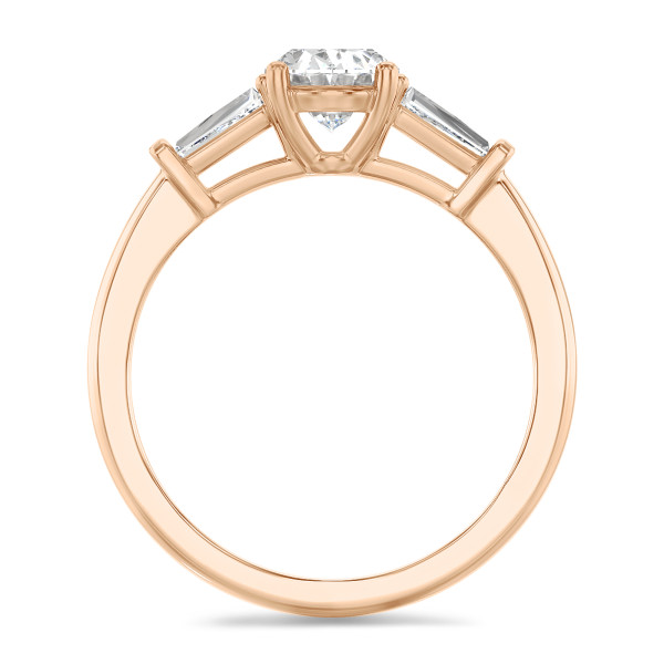 Anillos - 3.00 quilates anillo trilogía en oro rojo con un diamante ovalado cultivado en laboratorio y baguettes cónicos cultivados en laboratorio