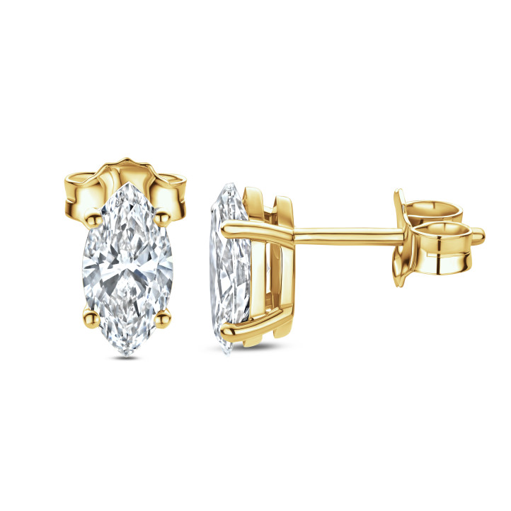 2.00 quilates pendientes solitario diamante talla marquesa cultivado en laboratorio en oro amarillo