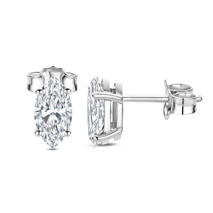 3.00 quilates pendientes solitario diamante talla marquesa cultivado en laboratorio en oro blanco