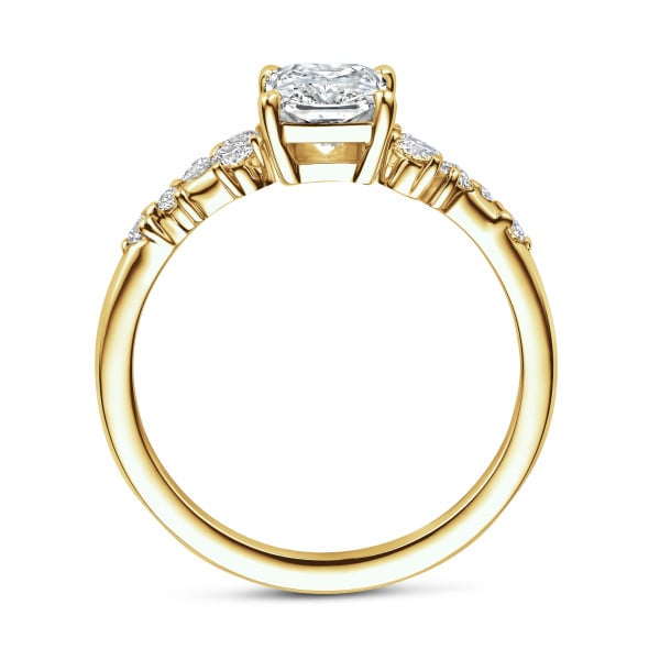 Search all PLP - Anillo solitario tipo cluster 1.00 ct en oro amarillo con diamante corte radiante