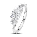 Anillo solitario tipo cluster 1.20 ct en oro blanco con diamante corte cojín