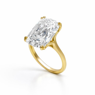 Anillo único con diamante lab-grown de 10,14 ct talla Elongated Old Mine Cushion en oro amarillo
