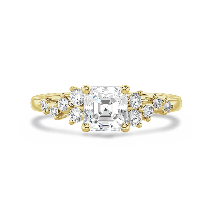 Anillo solitario tipo cluster 1.00 ct en oro rojo con diamante corte Asscher