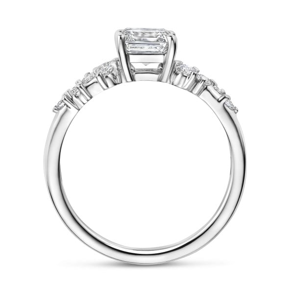 Anillos de compromiso - Anillo solitario tipo cluster 1.50 ct en oro blanco con diamante corte Asscher